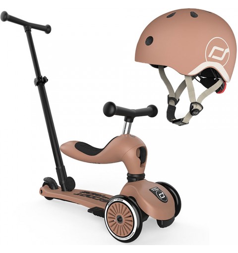 Scoot and Ride Highwaykick 1 Push and Go - 2w1 Jeździk i Hulajnoga 1-5 Lat z kaskiem XXS | Mocha